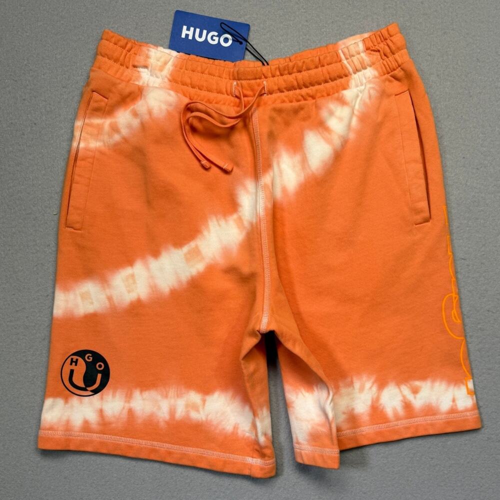 Hugo Boss Men's Natisho Cotton Tie-Dye Shorts - Medium Orange Meidum $128